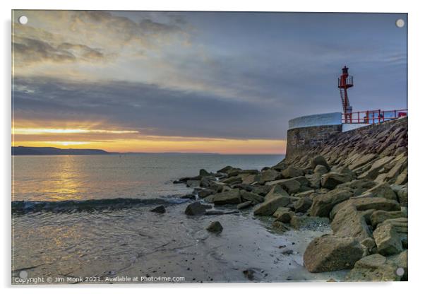 Sunrise at the Banjo Pier, Looe Acrylic by Jim Monk