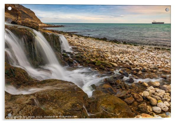 Osmington Mills Waterfall Acrylic by Jim Monk