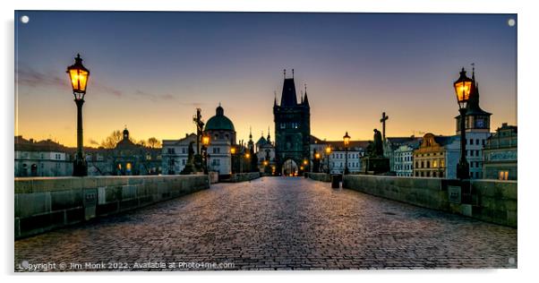 Charles Bridge Dawn, Prague Acrylic by Jim Monk