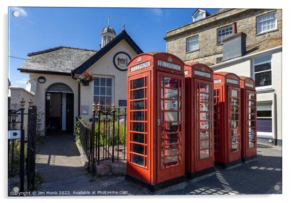 Red Telephone Boxes in Truro Acrylic by Jim Monk
