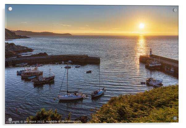 Mevagissey Harbour Sunrise Acrylic by Jim Monk