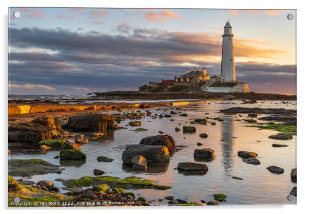 Sunrise at St Marys Lighthouse Acrylic by Jim Monk