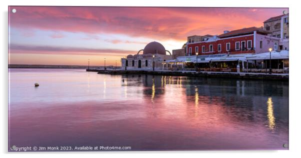 Venetian harbour Sunrise, Chania Acrylic by Jim Monk