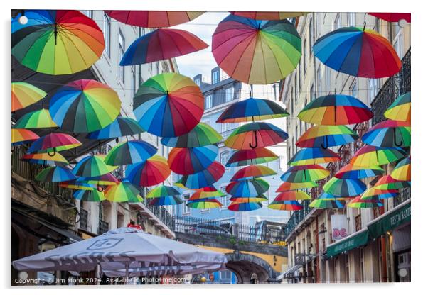Colourful Umbrella Street in Lisbon Acrylic by Jim Monk