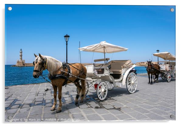 Chania horses and carriages, Crete Acrylic by Jim Monk