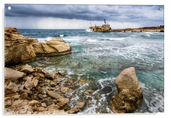 Edro III Shipwreck, Cyprus Acrylic by Jim Monk