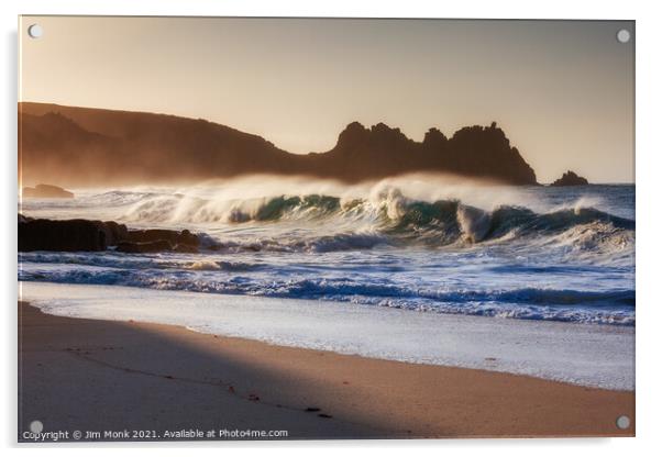 Porthcurno Beach Waves Acrylic by Jim Monk