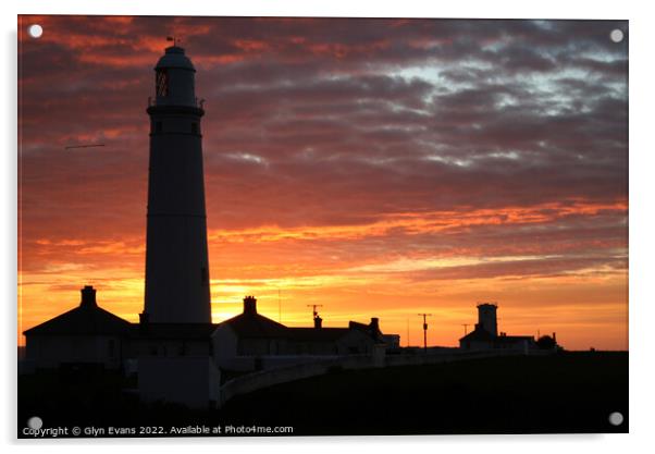 Sunset at Nash Point Lighthouse. Acrylic by Glyn Evans