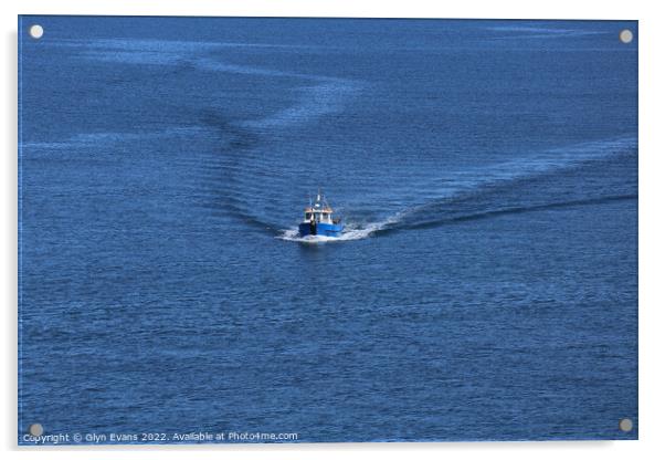 Ferry approaching Skomer Island Acrylic by Glyn Evans