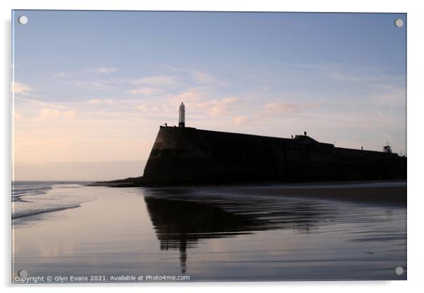 Low tide at Porthcawl Pier. Acrylic by Glyn Evans