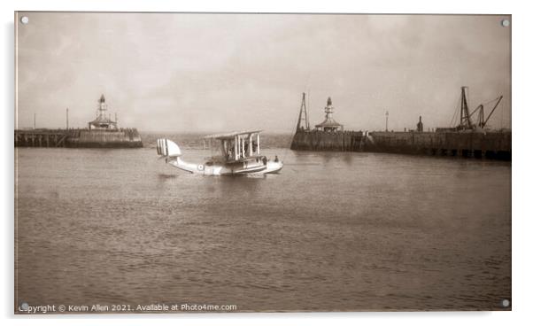 Sepia Seaplane, ,from original vintage negative Acrylic by Kevin Allen