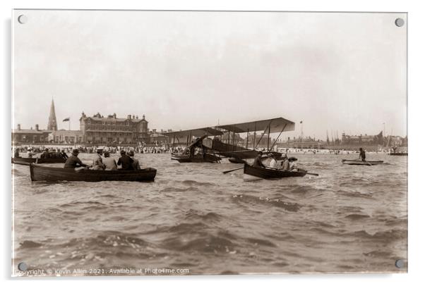 Seaplane and onlookers Lowestoft early 1900's, ,,f Acrylic by Kevin Allen