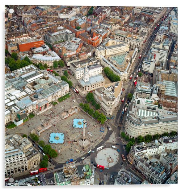 Helicopter view of Trafalgar square, London.  Acrylic by Kevin Allen