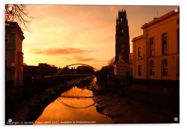 Boston Stump and the Haven at dusk, Lincolnshire, UK Acrylic by Geraint Tellem ARPS