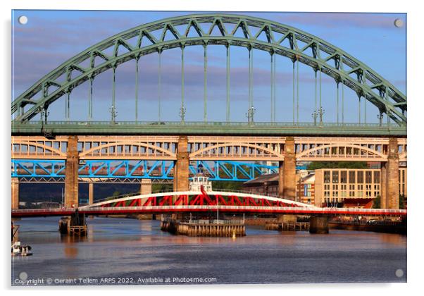 Tyne Bridge, Swing Bridge, High Level Bridge, Newcastle upon Tyne England UK Acrylic by Geraint Tellem ARPS