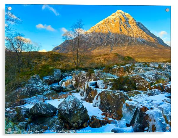 Buachaille Etive Mor and river Coupall in winter, Rannoch Moor, Highlands Scotland Acrylic by Geraint Tellem ARPS
