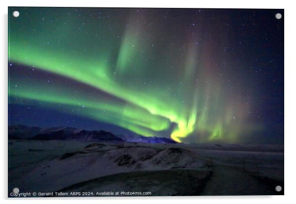 Aurora Borealis (Northern Lights) from Jokulsarlon Glacier, Southern Iceland Acrylic by Geraint Tellem ARPS