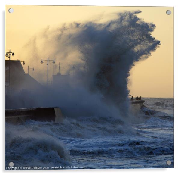 Storm wave, promenade, Porthcawl Pier, South Wales Acrylic by Geraint Tellem ARPS