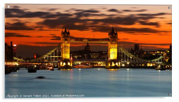 Tower Bridge and London skyline at dusk  Acrylic by Geraint Tellem ARPS