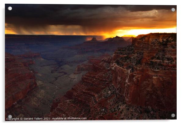 Thunderstorms over south rim, from Cape Royal, north rim, Grand Canyon, Arizona, USA Acrylic by Geraint Tellem ARPS