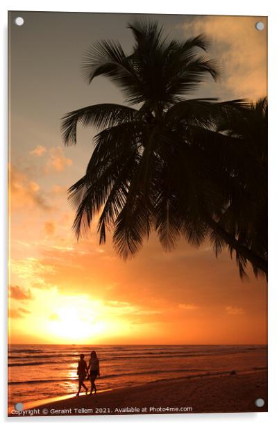 Walkers at sunset, Southern Barbados, Caribbean Acrylic by Geraint Tellem ARPS