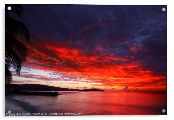 Evening twilight from beach at Almond Morgan Bay resort, near Castries, St Lucia, Caribbean Acrylic by Geraint Tellem ARPS