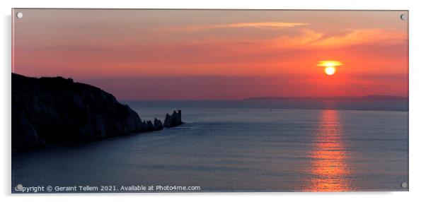 Sunset over The Needles from Alum Bay, Isle of Wight, UK Acrylic by Geraint Tellem ARPS