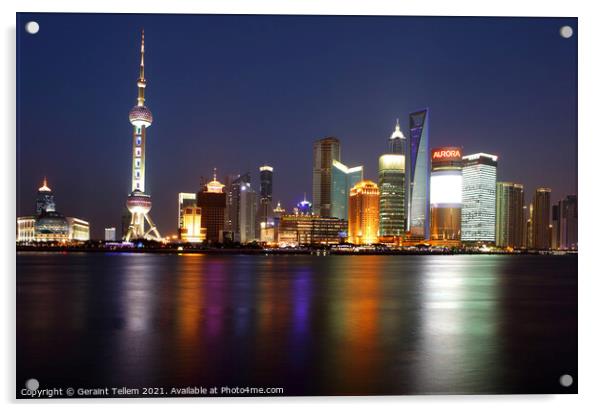 Shanghai skyline and Huangpu river at night, China Acrylic by Geraint Tellem ARPS