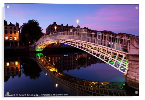 Ha'Penny Bridge and River Liffey, Dublin, Ireland Acrylic by Geraint Tellem ARPS