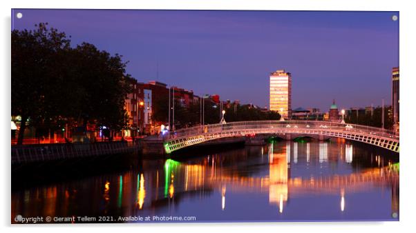 Ha'Penny Bridge and River Liffey, Dublin, Ireland Acrylic by Geraint Tellem ARPS