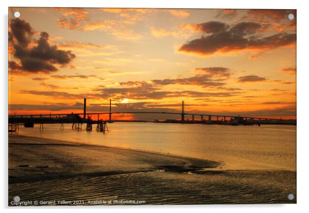 QEII Bridge (Dartford Crossing) and Thames estuary at sunset from Greenhithe, Kent, England, UK Acrylic by Geraint Tellem ARPS