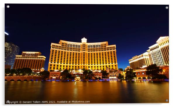 Bellagio Hotel at night, Las Vegas, Nevada, USA Acrylic by Geraint Tellem ARPS