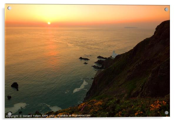 Hartland Point and Lundy Island at sunset, North Devon, England, UK Acrylic by Geraint Tellem ARPS