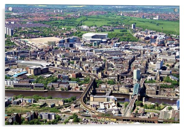 Aerial view of Newcastle and Gateshead. Acrylic by mick vardy