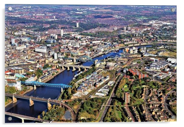 Aerial view Newcastle river-tyne bridges Acrylic by mick vardy