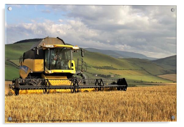 Harvesting barley in the Cheviot Hills. Acrylic by mick vardy