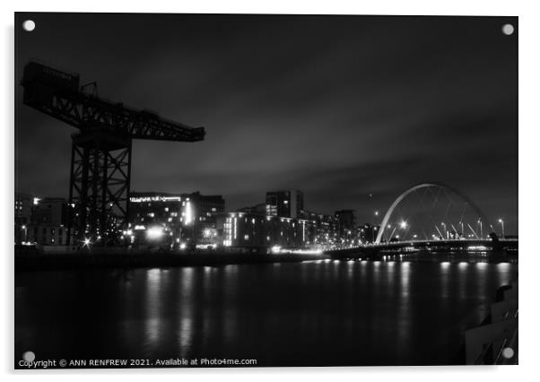 Glasgow at night. Acrylic by ANN RENFREW
