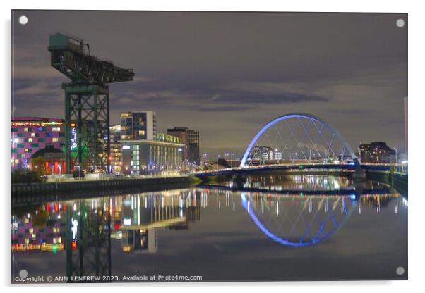 Glasgow Squinty Bridge Acrylic by ANN RENFREW