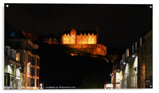 Edinburgh Castle Floodlit. Acrylic by ANN RENFREW