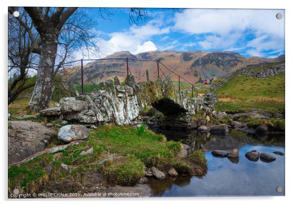 Slaters bridge in the lake district Cumbria Langdales 525  Acrylic by PHILIP CHALK