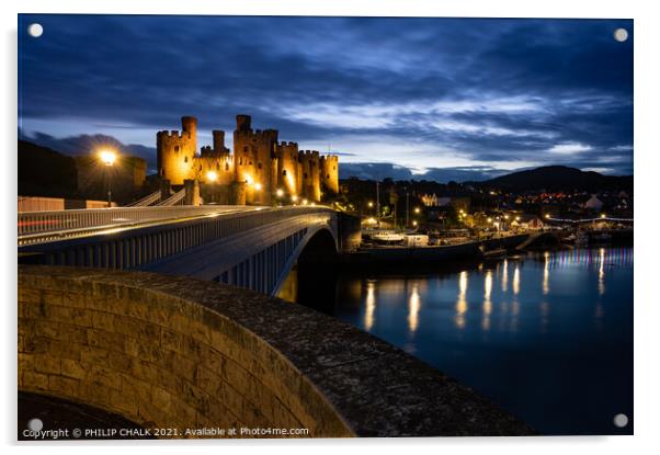 Conwy castle by night 620 Acrylic by PHILIP CHALK