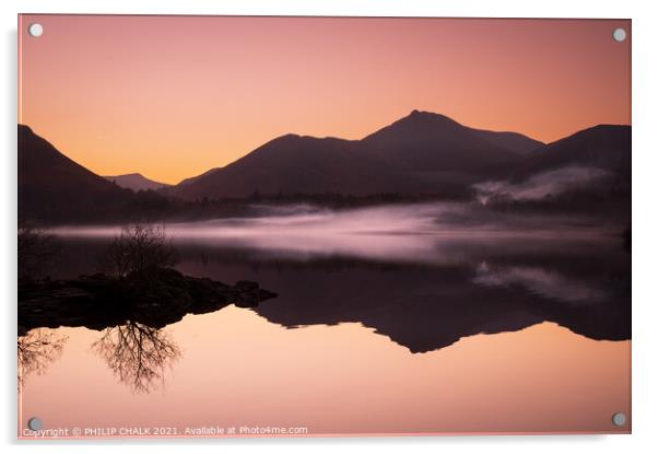 Serene Sunset Reflections on Derwent Water Acrylic by PHILIP CHALK