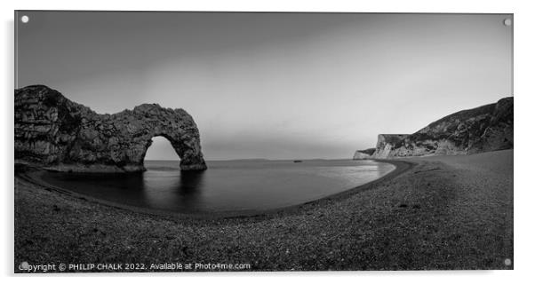 Durdle door on the Dorset coast black and white  746 Acrylic by PHILIP CHALK