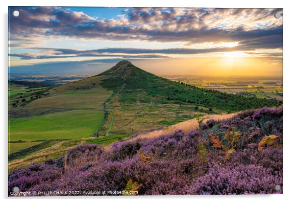 Majestic Sunset Over Roseberry Topping Acrylic by PHILIP CHALK
