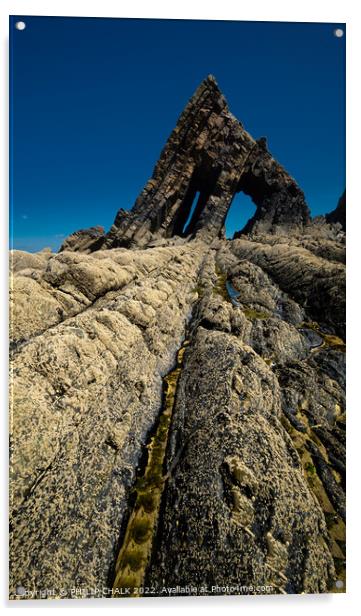 Black church rock  Devon coast 793 Acrylic by PHILIP CHALK
