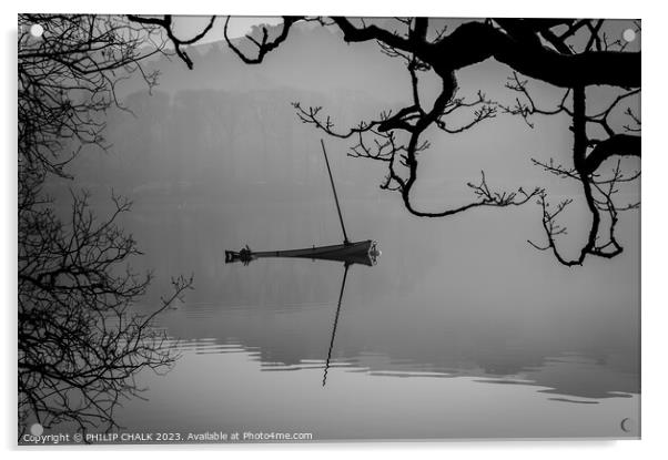 Sinking boat on Coniston water in black and white  858 Acrylic by PHILIP CHALK