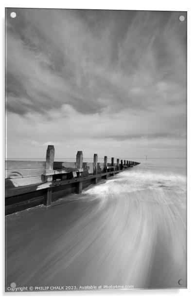 Majestic Hornsea Beach Defence Acrylic by PHILIP CHALK