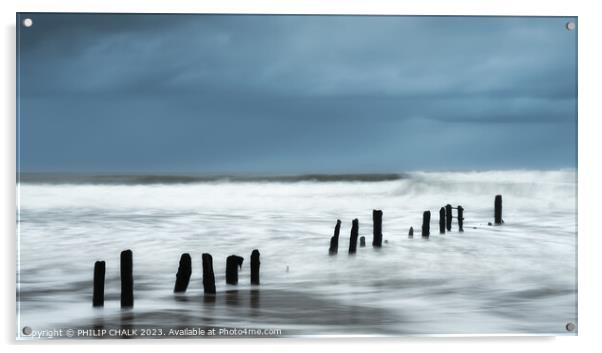 Sandsend groynes on the Whitby coast. 929  Acrylic by PHILIP CHALK