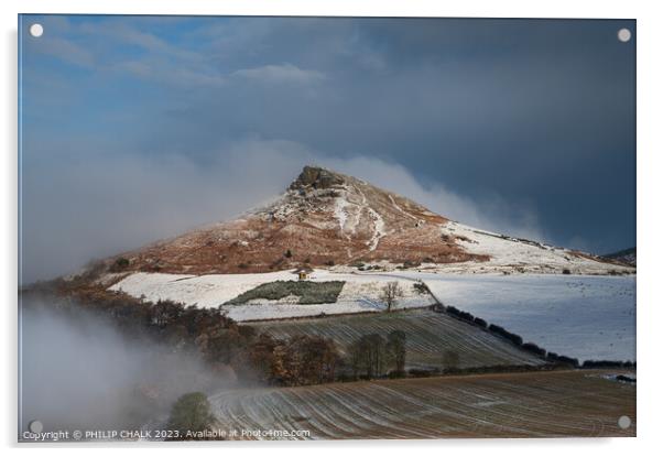 Roseberry topping in the snow 996 Acrylic by PHILIP CHALK
