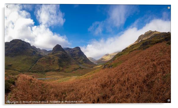 Three sisters mountains in Glencoe Scotland 1004 Acrylic by PHILIP CHALK